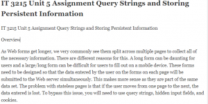 IT 3215 Unit 5 Assignment Query Strings and Storing Persistent Information