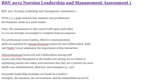 BSN 4012 Nursing Leadership and Management Assessment 1