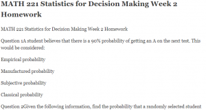 MATH 221 Statistics for Decision Making Week 2 Homework