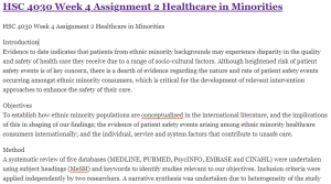 HSC 4030 Week 4 Assignment 2 Healthcare in Minorities