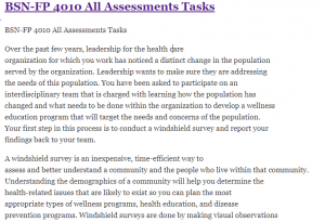 BSN-FP 4010 All Assessments Tasks