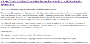 NR 361 Week 2 Patient Education Technology Guide to a Mobile Health Application