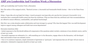 AMP 450 Leadership And Vocation Week 4 Discussion