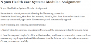 N 502 Health Care Systems Module 1 Assignment  