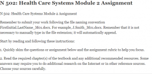 N 502 Health Care Systems Module 2 Assignment  