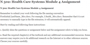N 502 Health Care Systems Module 4 Assignment  