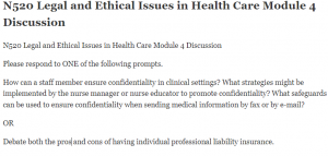 N520 Legal and Ethical Issues in Health Care Module 4 Discussion