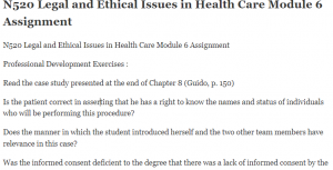 N520 Legal and Ethical Issues in Health Care Module 6 Assignment