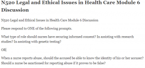 N520 Legal and Ethical Issues in Health Care Module 6 Discussion