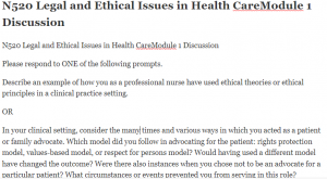 N520 Legal and Ethical Issues in Health CareModule 1 Discussion