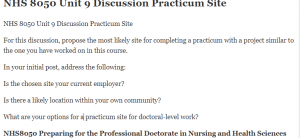 NHS 8050 Unit 9 Discussion Practicum Site