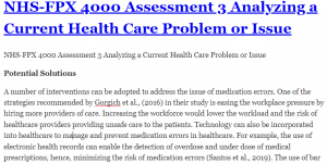 NHS-FPX 4000 Assessment 3 Analyzing a Current Health Care Problem or Issue