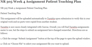 NR 305 Week 4 Assignment Patient Teaching Plan