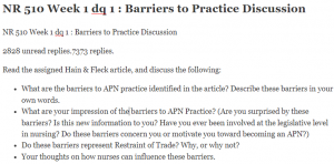 NR 510 Week 1 dq 1 Barriers to Practice Discussion
