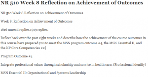 NR 510 Week 8 Reflection on Achievement of Outcomes