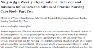 NR 510 dq 2 Week 3 Organizational Behavior and Business Influences and Advanced Practice Nursing Case Study Part Two