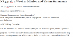 NR 531 dq 2 Week 2 Mission and Vision Statements