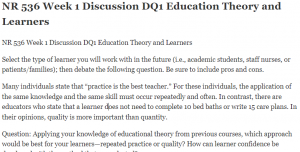 NR 536 Week 1 Discussion DQ1 Education Theory and Learners