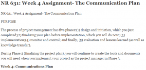 NR 631 Week 4 Assignment- The Communication Plan