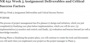 NR 631 Week 5 Assignment Deliverables and Critical Success Factors