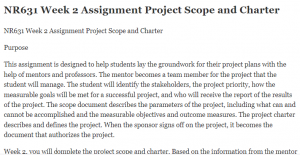 NR631 Week 2 Assignment Project Scope and Charter