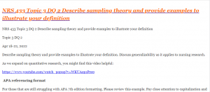 NRS 433 Topic 3 DQ 2 Describe sampling theory and provide examples to illustrate your definition