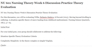 NU 601 Nursing Theory Week 6 Discussion Practice Theory Evaluation