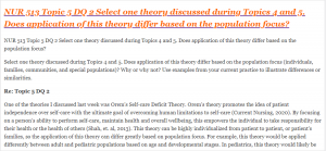 NUR 513 Topic 5 DQ 2 Select one theory discussed during Topics 4 and 5. Does application of this theory differ based on the population focus