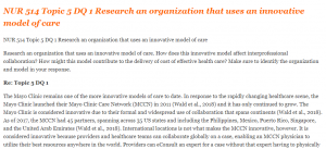 NUR 514 Topic 5 DQ 1 Research an organization that uses an innovative model of care
