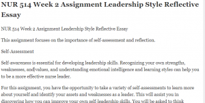 NUR 514 Week 2 Assignment Leadership Style Reflective Essay