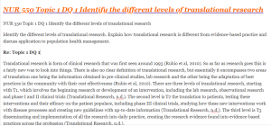 NUR 550 Topic 1 DQ 1 Identify the different levels of translational research