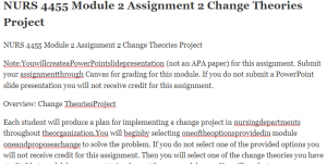 NURS 4455 Module 2 Assignment 2 Change Theories Project