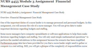 NURS 4455 Module 3 Assignment  Financial Management Case Study