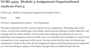 NURS 4455 -Module 5 Assignment Organizational Analysis-Part 3