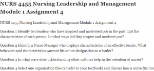 NURS 4455 Nursing Leadership and Management Module 1 Assignment 4