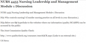NURS 4455 Nursing Leadership and Management Module 1 Discussion