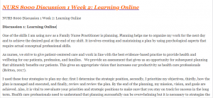 NURS 8000 Discussion 1 Week Learning Online