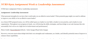 NURS 8302 Assignment Week 9 Leadership Assessment