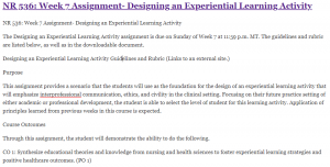 NR 536: Week 7 Assignment- Designing an Experiential Learning Activity