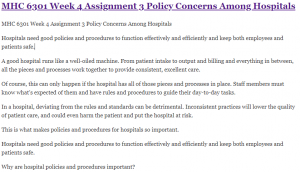 MHC 6301 Week 4 Assignment 3 Policy Concerns Among Hospitals