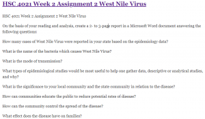 HSC 4021 Week 2 Assignment 2 West Nile Virus