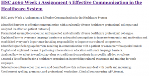 HSC 4060 Week 1 Assignment 3 Effective Communication in the Healthcare System