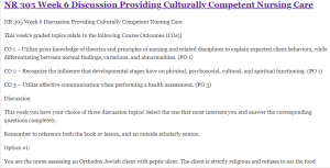 NR 305 Week 6 Discussion Providing Culturally Competent Nursing Care