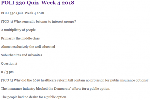 POLI 330 Quiz  Week 4 2018