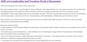 AMP 450 Leadership And Vocation Week 2 Discussion