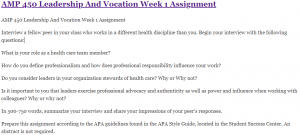 AMP 450 Leadership And Vocation Week 1 Assignment