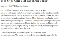 mos 6301 Unit VIII Research Paper