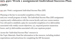 nrs 490 Week 1 assignment Individual Success Plan (ISP)