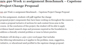 nrs 490 Week 11 assignment Benchmark – Capstone Project Change Proposal