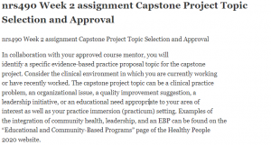 nrs490 Week 2 assignment Capstone Project Topic Selection and Approval